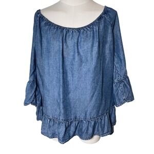 Boho Peasant Lyocell Chambray Top Ruffle Sleeve Soho New York & Company XXL